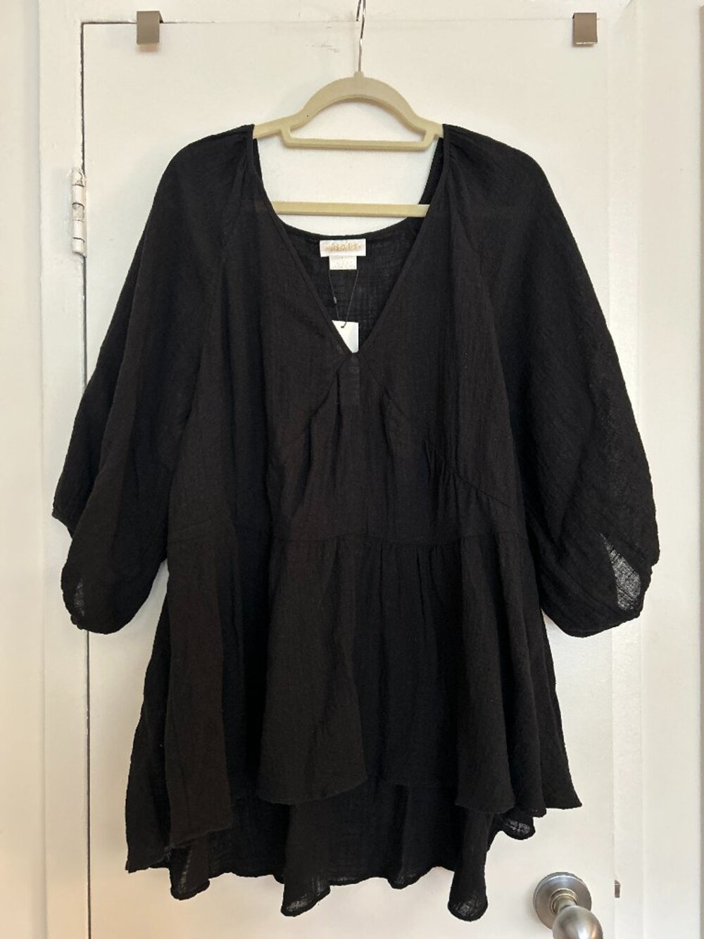 City Chic Starling Reine 100% Cotton Black Flowy Peasant Blouse (Plus Size 20)